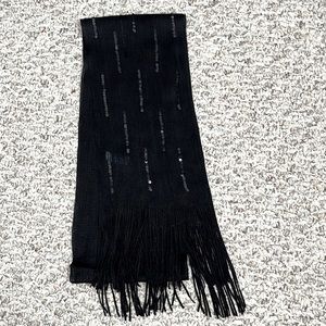 Nine West Black Scarf with Sequins and Fringe